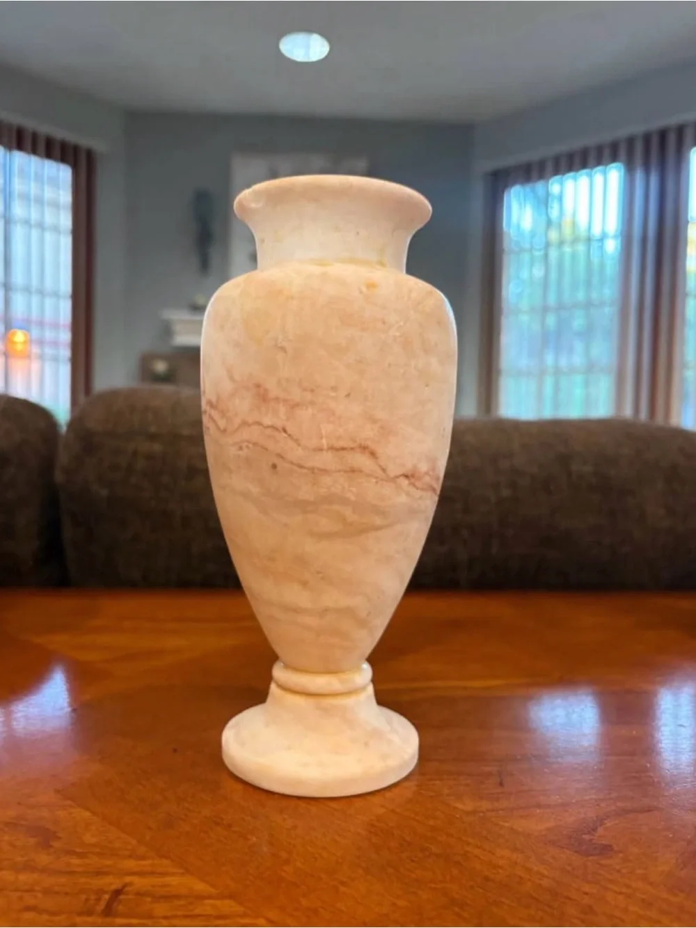 Antique Contemporary Egyptian Alabaster Vase, Hand Carved, Classic Shape, 6.5”